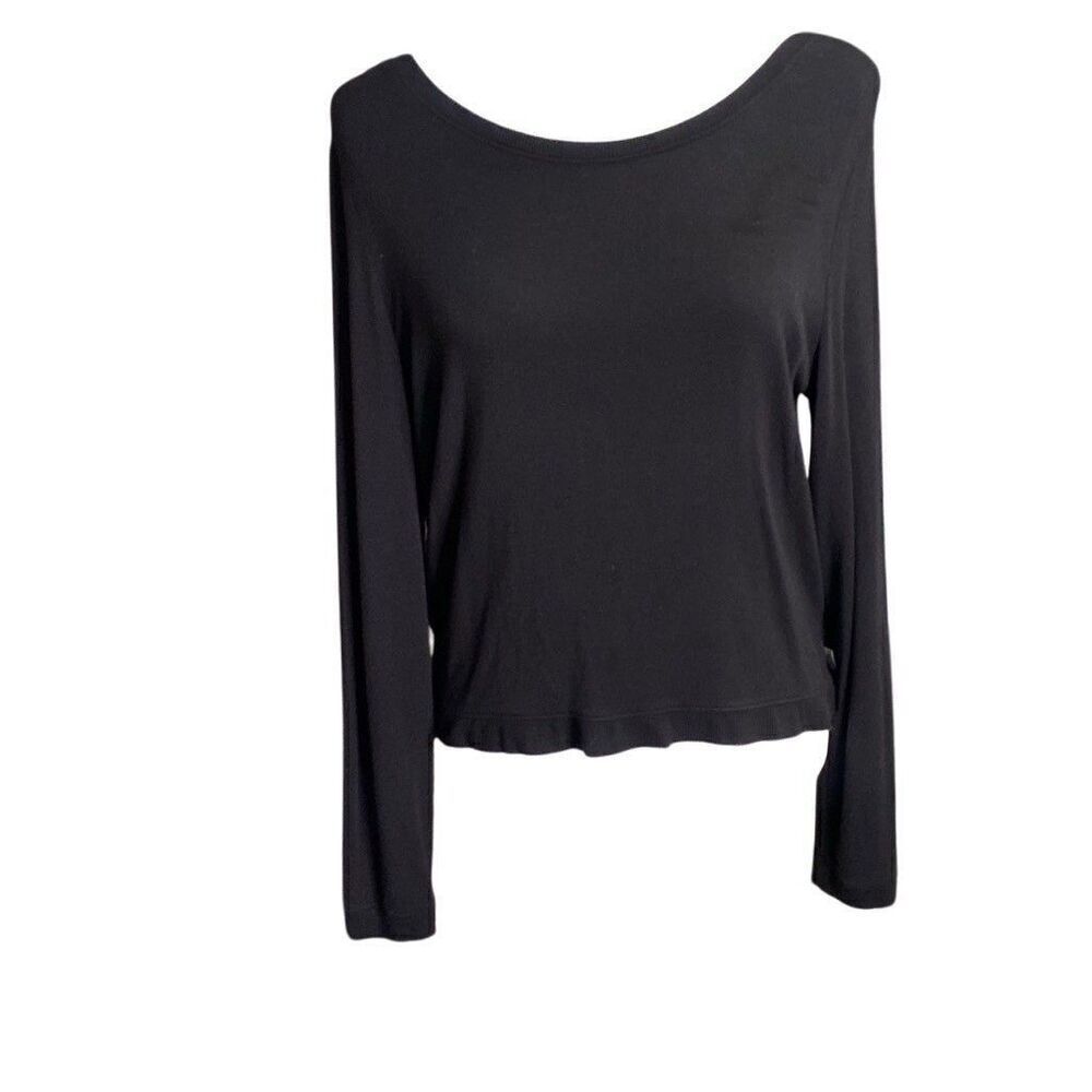 Good American Women's Black Soft Deep Back Scoop Sweater Sz 1 Medium GS0167